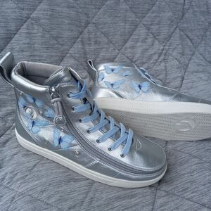 Billy Footwear Metallic Silver Butterfly Lace High Top Zip Adaptive Size 9